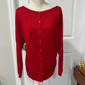 Concept Woman Bright Red 100 % Silk Button Up Cardigan SZ 3X NWT